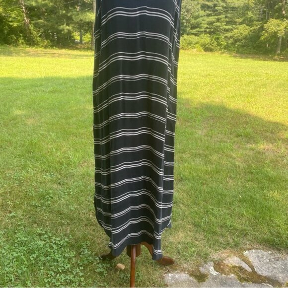 ANTHROPOLOGIE POSTMARK DRESS MAXI BLACK WHITE STRIPE SLEEVELESS V-NECK SIZE M - Picture 3 of 9